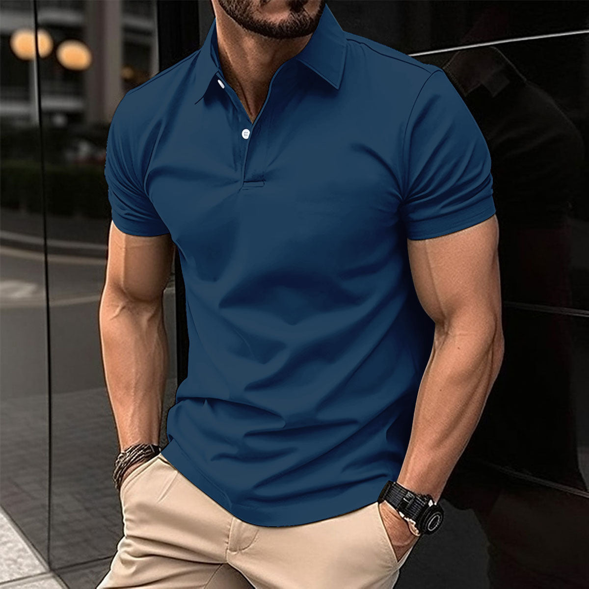 Summer POLO Button Solid Color Men's Sports POLO Shirt