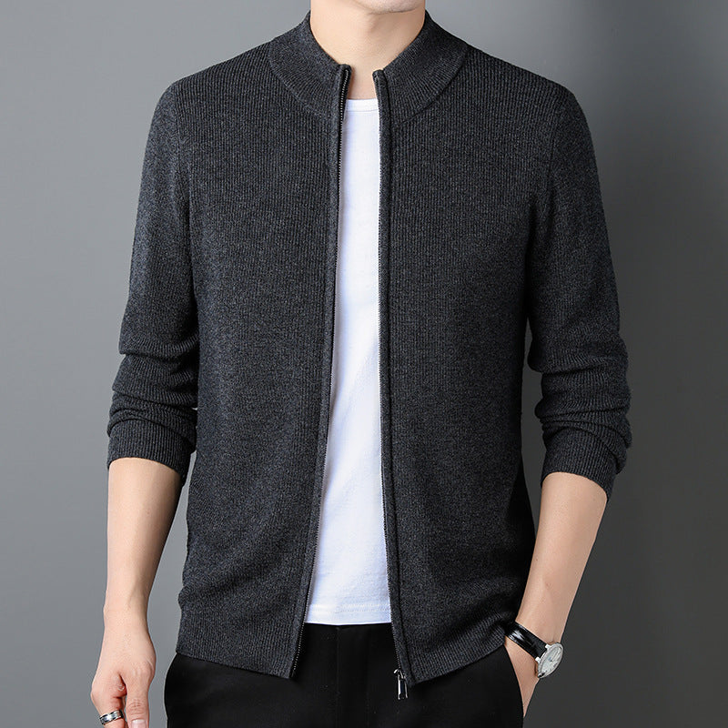 Casual Solid Color Stand Collar Zipper Knitted Cardigan sweater