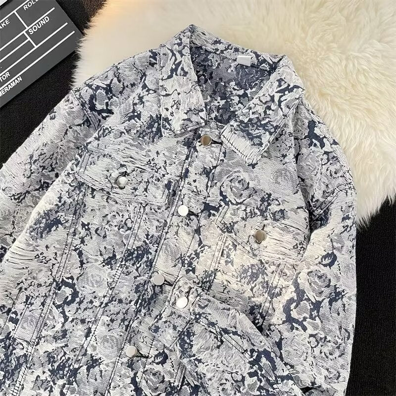 American Floral Denim Jacket Embroidered Coat