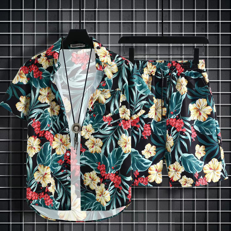 All-match Quick-drying Hainan Island Retro Ice Silk Printed Shirt