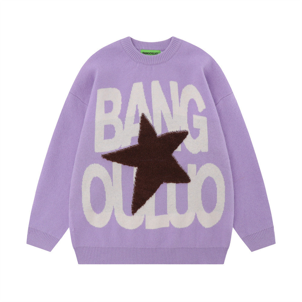 Maglione girocollo con lettera stella a cinque punte americana Hip Hop