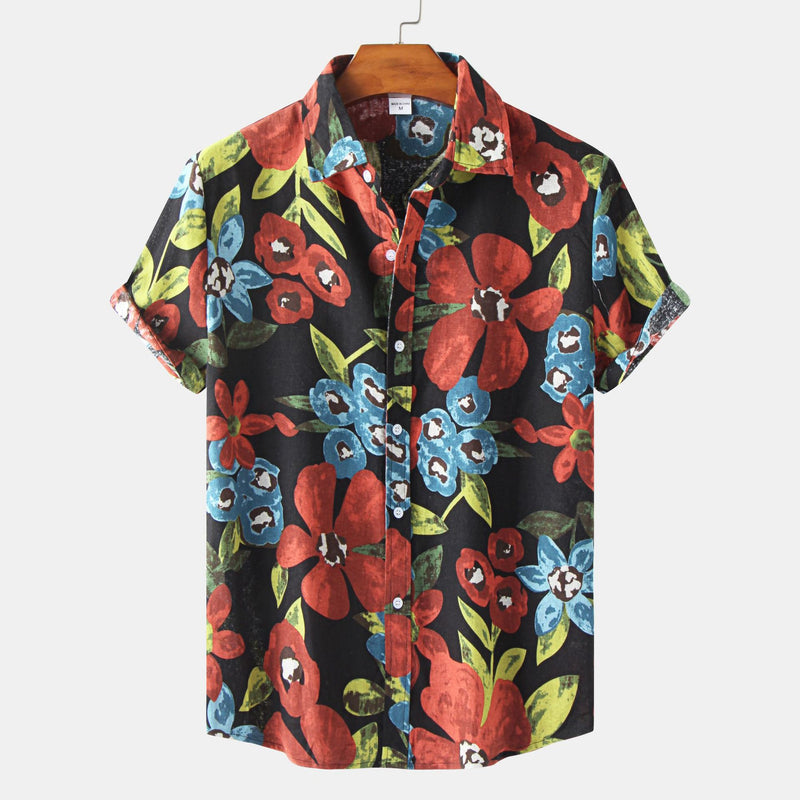 Men's Cotton And Linen Short Sleeve Hawaiian printed Shirt