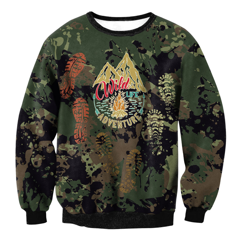 Camouflage Printed Round Neck Sweater