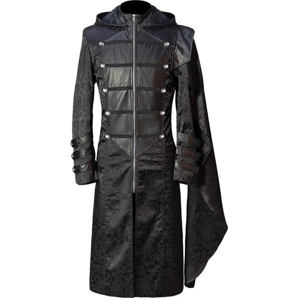 Black Stand Collar Leather Punk Gothic halloween Cape Coat