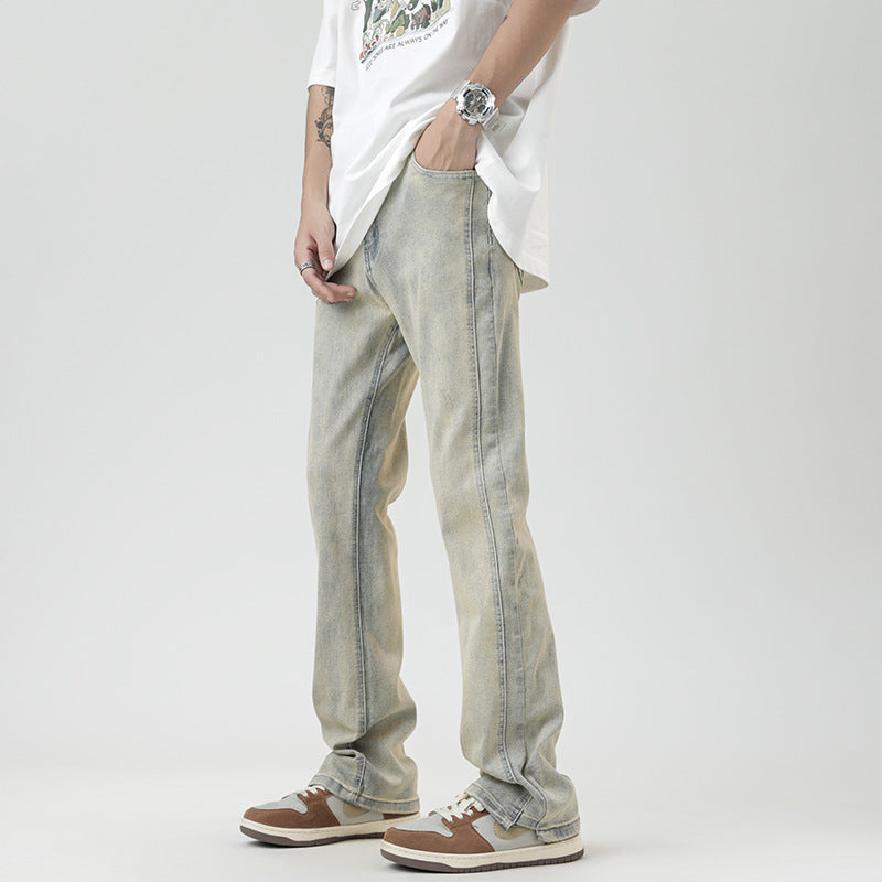 American-style Heavy Washed Yellow Jeans