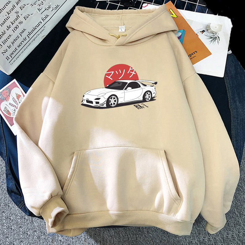 Sudadera con capucha con estampado de coches para hombre y mujer.