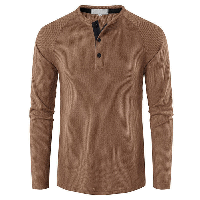 Men's Round Neck Waffle Long Sleeve Henry Casual T-shirt