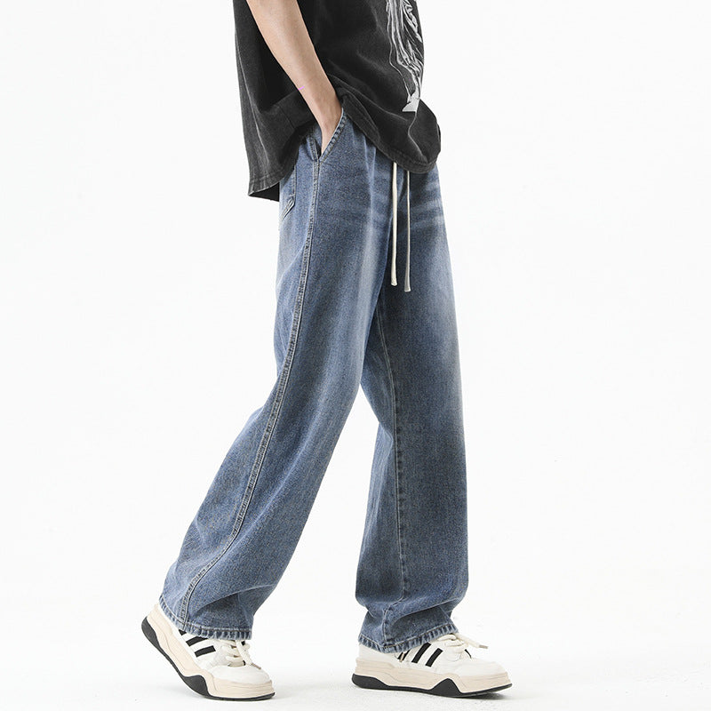 Men's Loose Straight Elastic Waist Wide Leg Casual Trousers