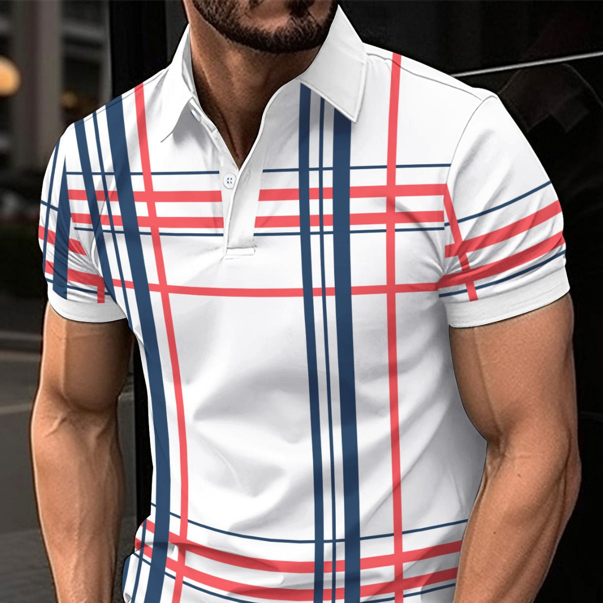 Men's Printed Lapel Button Sport Short Sleeved t-Shirt