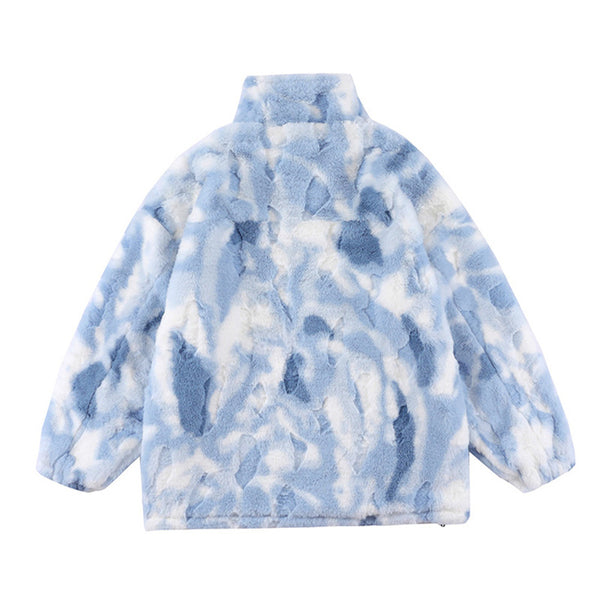 Tie-dyed Polar Fleece Stand Collar Autumn And Winter Coat