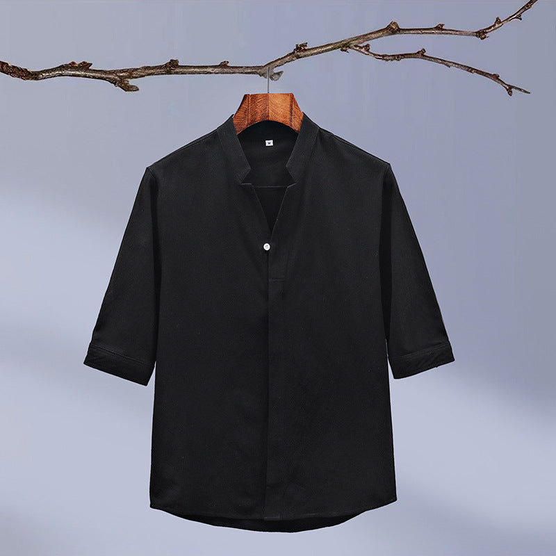 Men's Crepe Half-sleeved Stand-up Collar Shirt