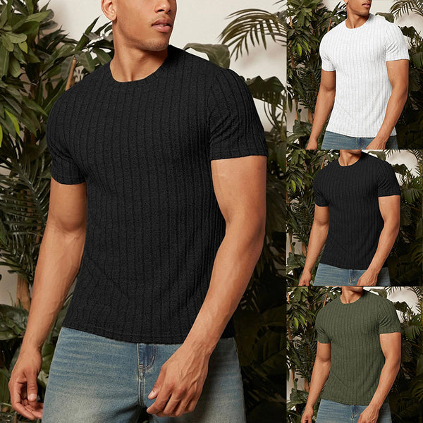 Round Neck Solid Color Striped t-shirt