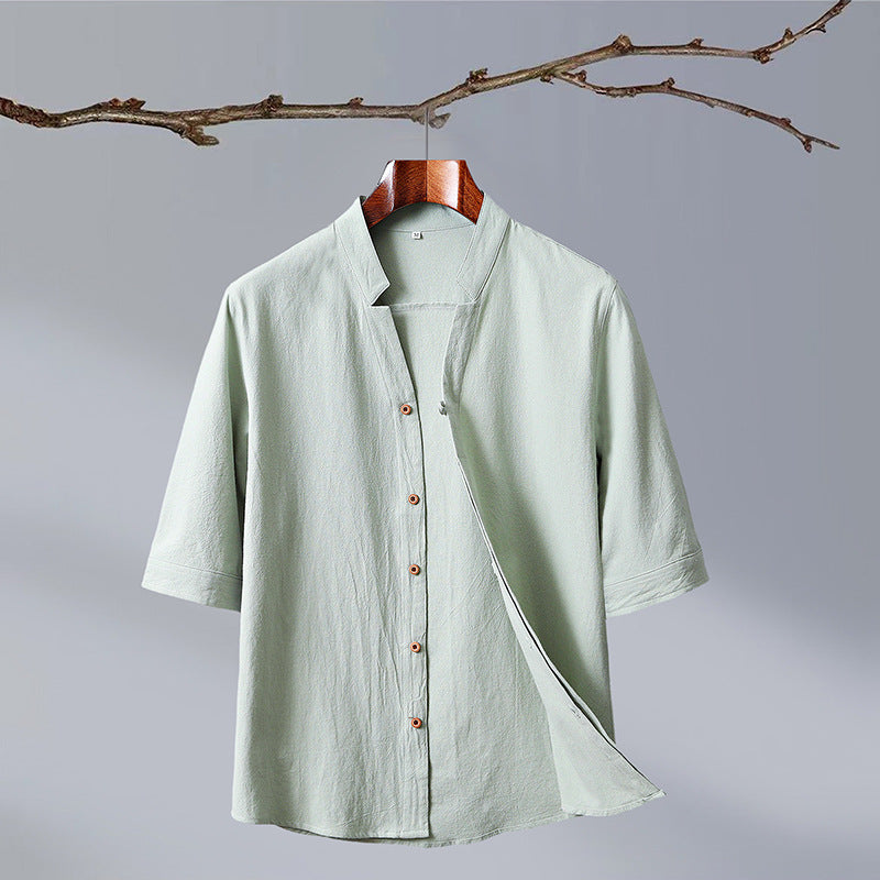 Men's Crepe Half-sleeved Stand-up Collar Shirt