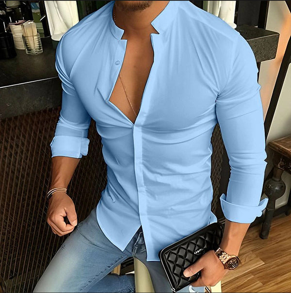 Camisa casual con cuello alto para hombre