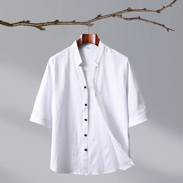 Men's Crepe Half-sleeved Stand-up Collar Shirt