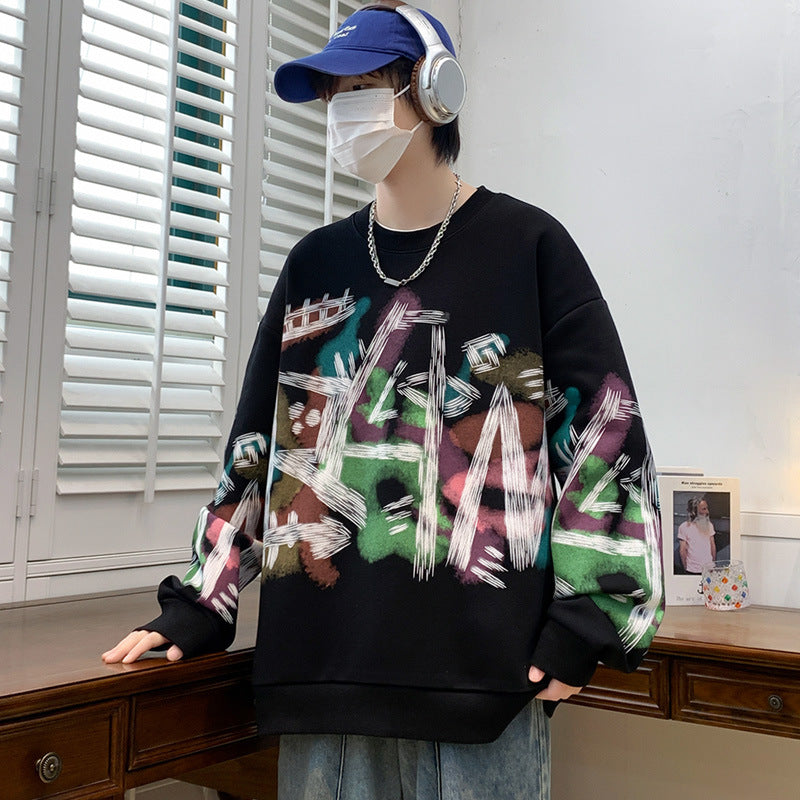 Graffiti Sweater Round Neck Loose Fashion Casual Bottoming Shirt