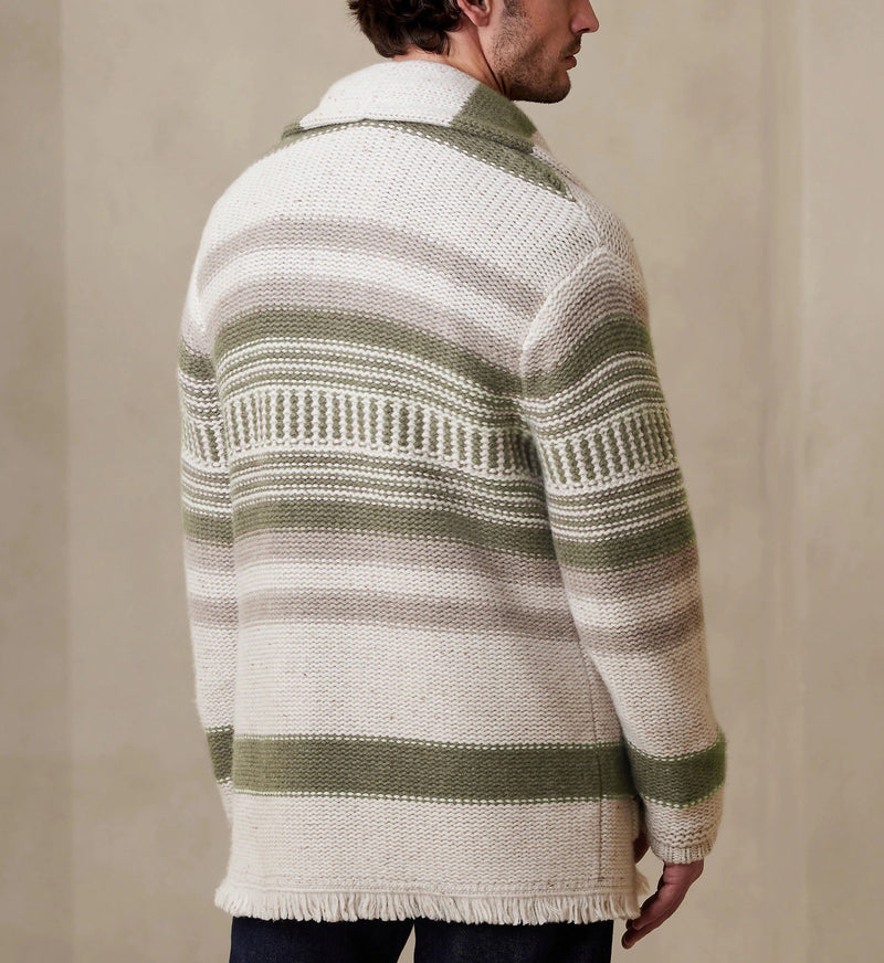 Men's Cardigan Striped Stitching Tassel Knitted Sweater coat