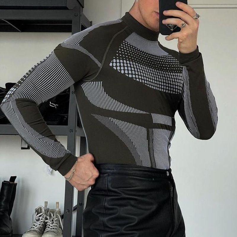 Men's Sports Stretch Tight Turtleneck Knitting T-shirt