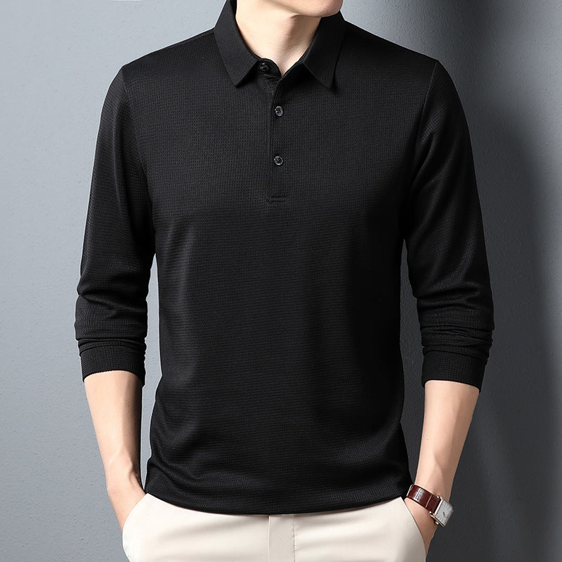 Men's Solid Color Long Sleeve Waffle Polo Shirt