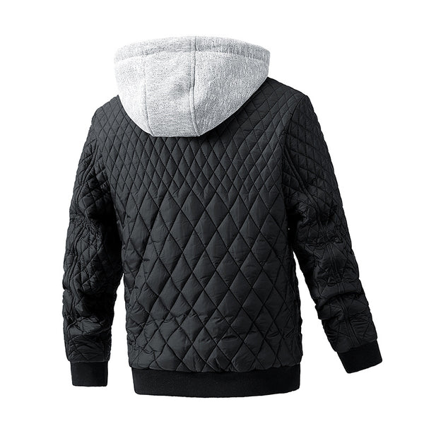 Men's Casual Quilted Cotton Removable Hood Jacket