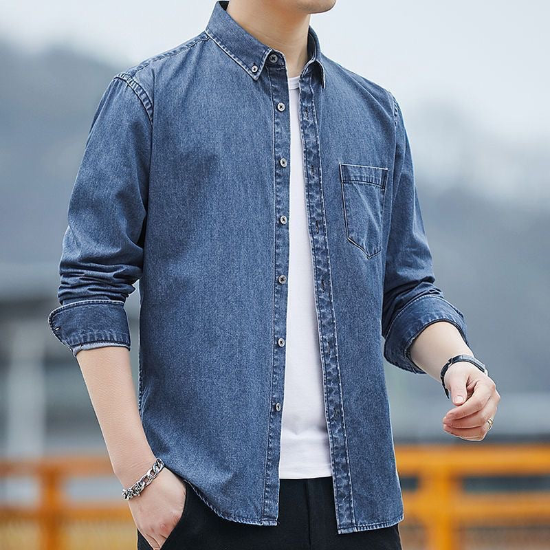 Men's Thick Long Sleeve Shirt Loose Casual Denim Shirt