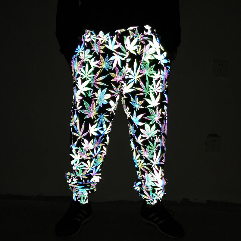 Pantalones reflectantes de hoja de arce de colores para hombre