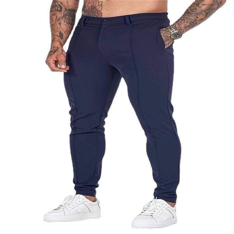 Men's Casual Pure Color Tight Zipper Slim Fit Trousers