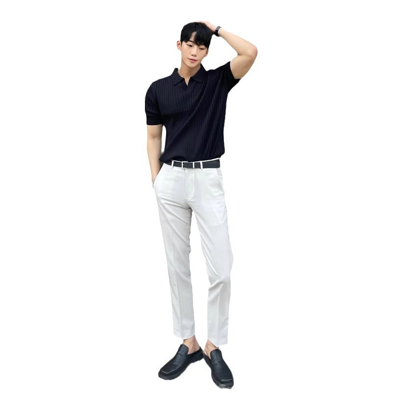 Summer Stripes Short Sleeve POLO Shan Men's Korean Slim Fit Lapel t-shirt