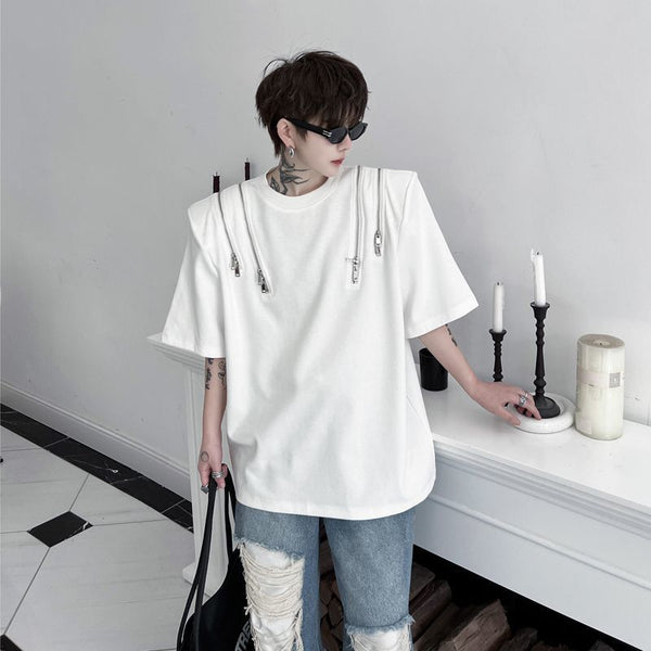 Zipper Stitching Slit T-shirt for men