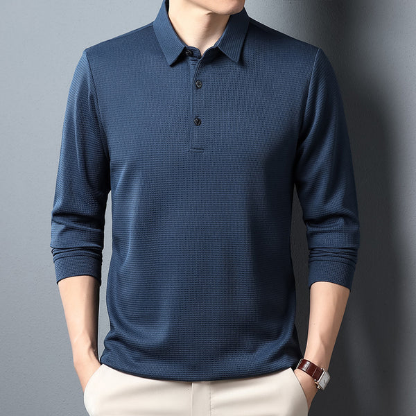 Men's Solid Color Long Sleeve Waffle Polo Shirt