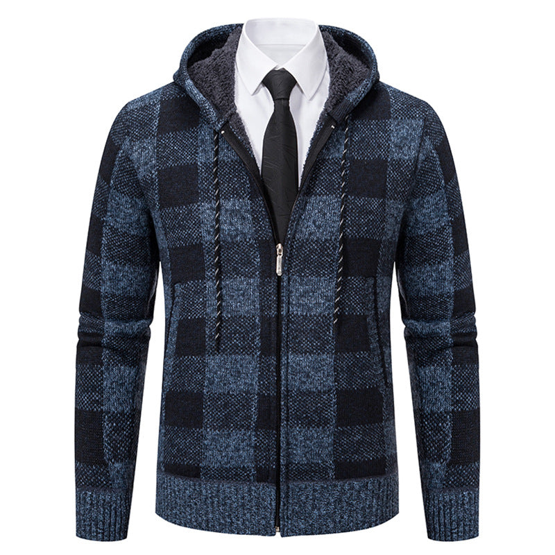 Men's Plaid Thickened Sweater Coat