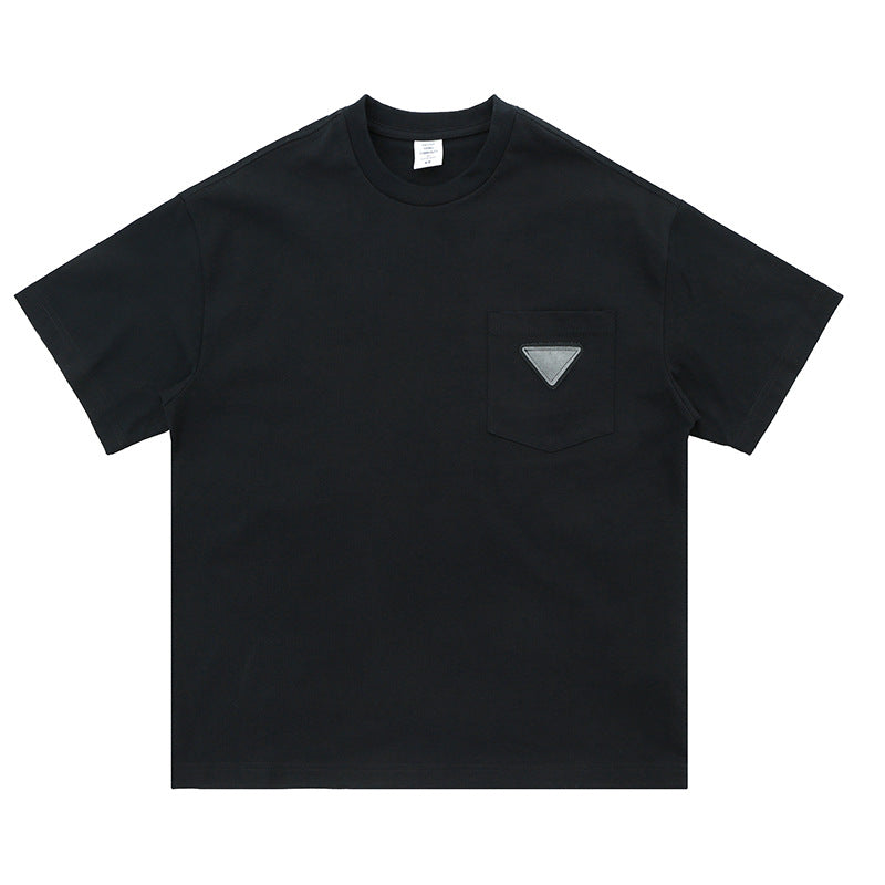 Simple Chest Pocket Triangle Paste Embroidery Casual t-shirt