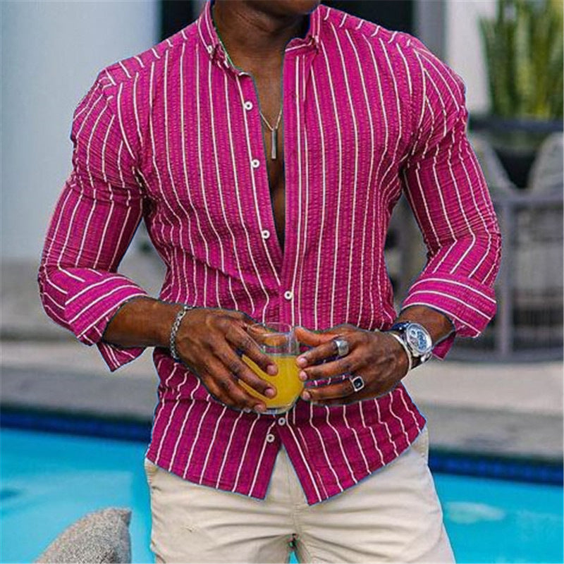 Long Sleeve Casual Lapel striped Shirt