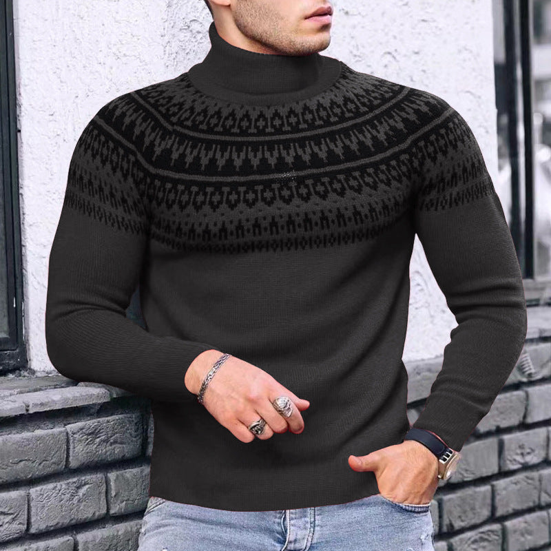 Suéter de manga larga para hombres adolescentes con cuello alto y retales vintage