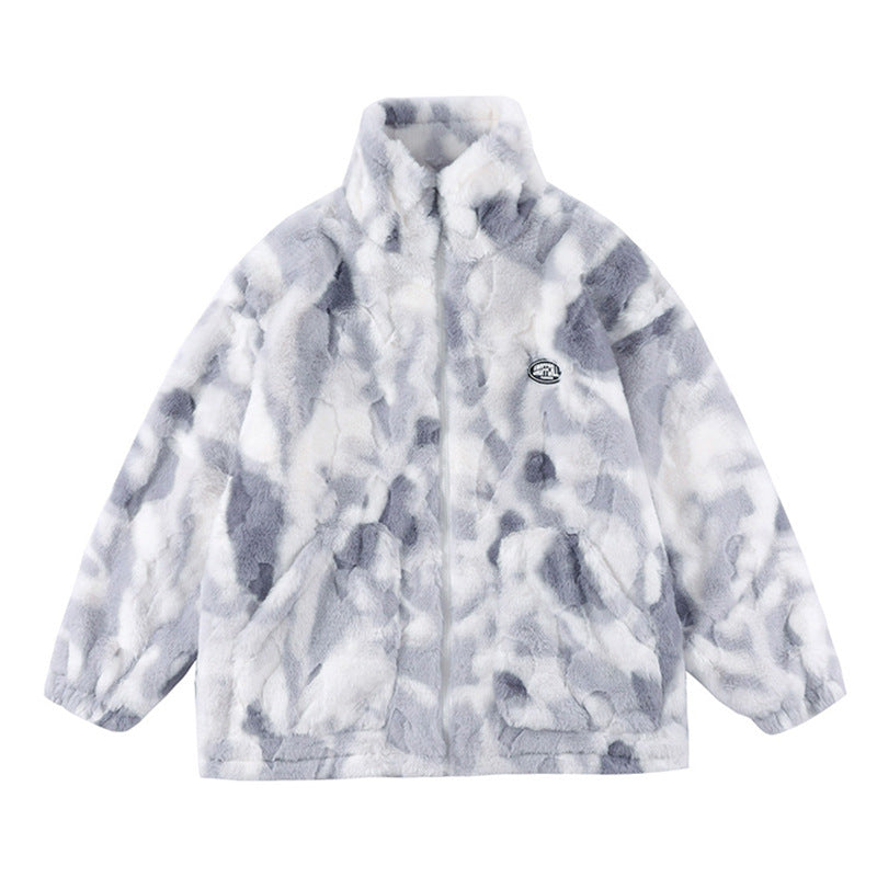 Tie-dyed Polar Fleece Stand Collar Autumn And Winter Coat