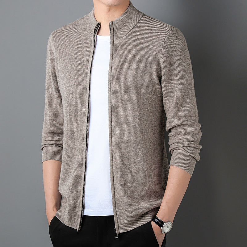 Casual Solid Color Stand Collar Zipper Knitted Cardigan sweater