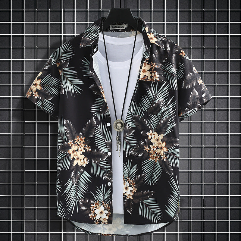 All-match Quick-drying Hainan Island Retro Ice Silk Printed Shirt