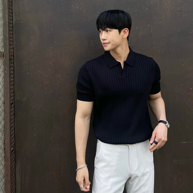 Summer Stripes Short Sleeve POLO Shan Men's Korean Slim Fit Lapel t-shirt