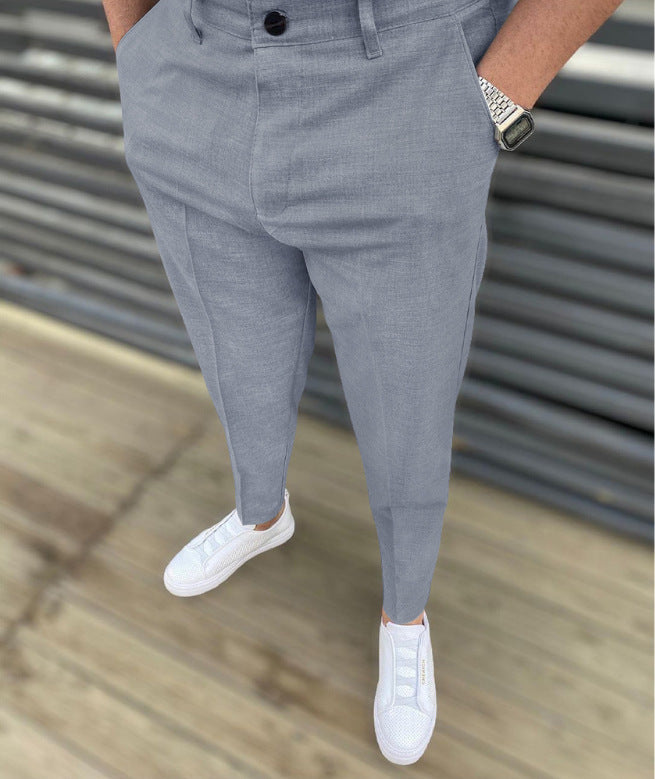 Pantalones casuales delgados de rayas delgadas para hombres