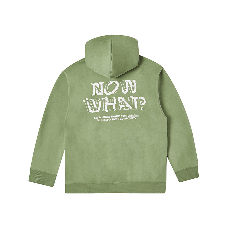 Fleece-lined Printed Loose Shoulder Hoodie