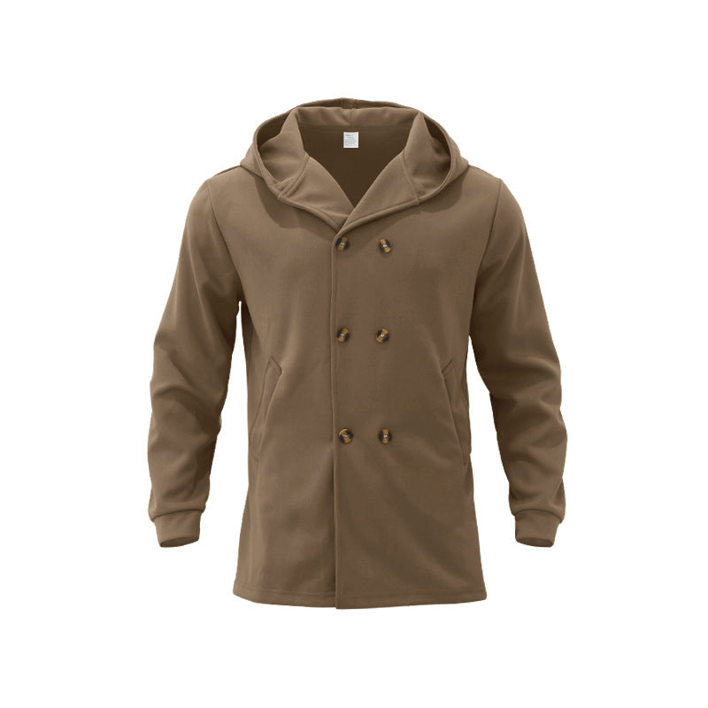 Hooded Double-breasted Casual Mid-length Trench Coat