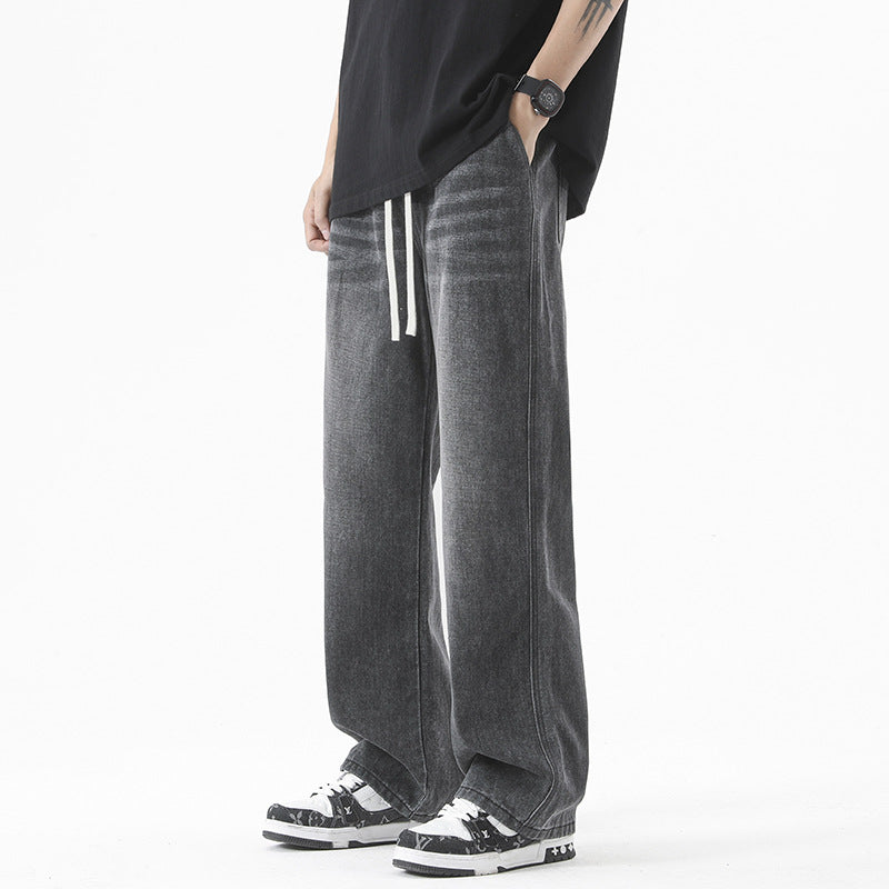 Men's Loose Straight Elastic Waist Wide Leg Casual Trousers