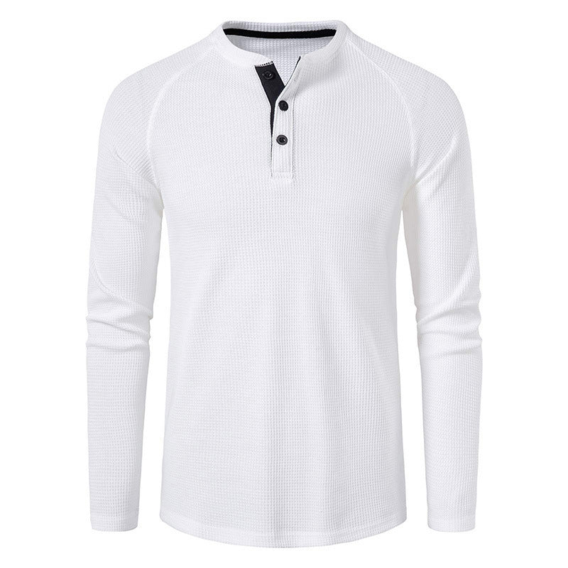 Men's Round Neck Waffle Long Sleeve Henry Casual T-shirt