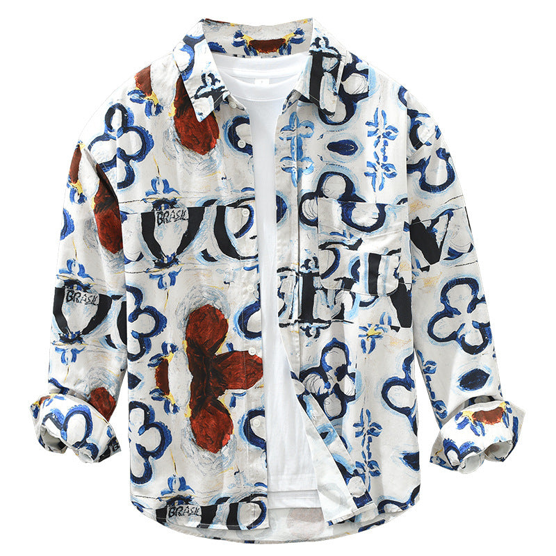 Cotton Oil Painting Printed Long-sleeved Shirt