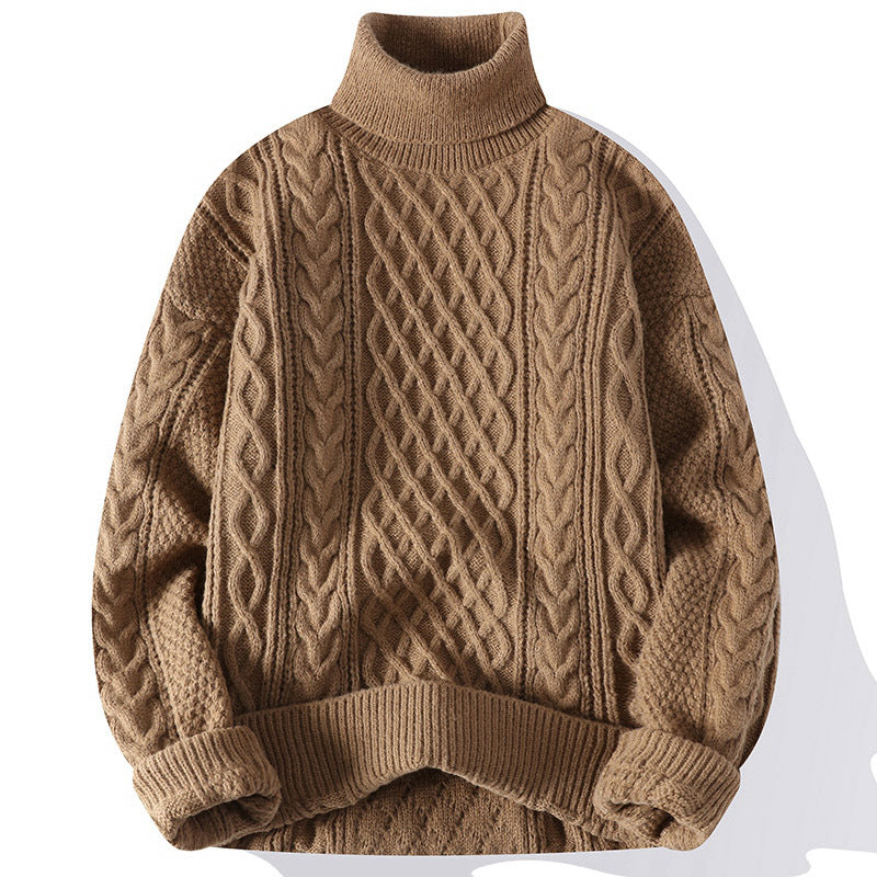 Vintage Jacquard Turtleneck Thick Sweater Men