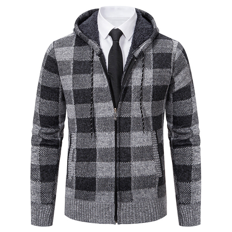 Men's Plaid Thickened Sweater Coat