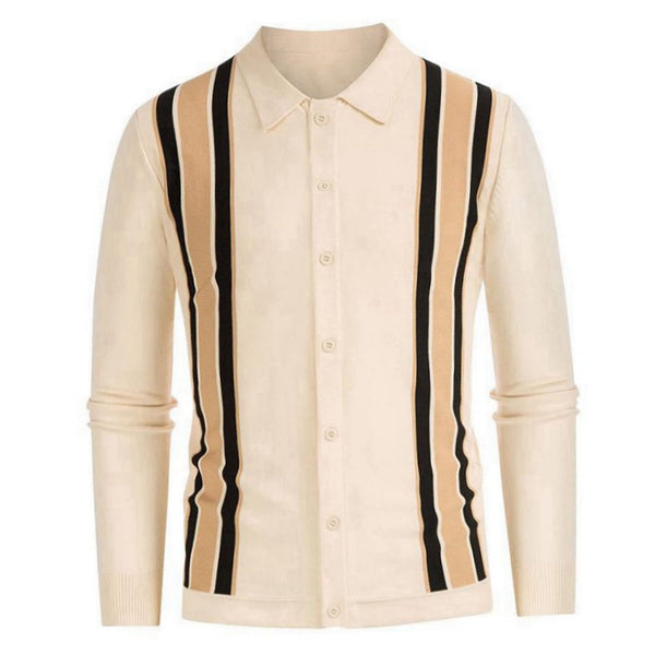 Men's Spring Thin Knitted Stripe Splicing Shirt