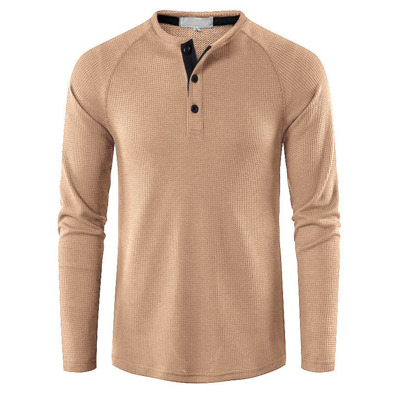 Men's Round Neck Waffle Long Sleeve Henry Casual T-shirt