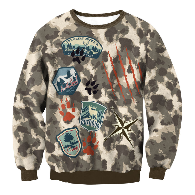 Camouflage Printed Round Neck Sweater