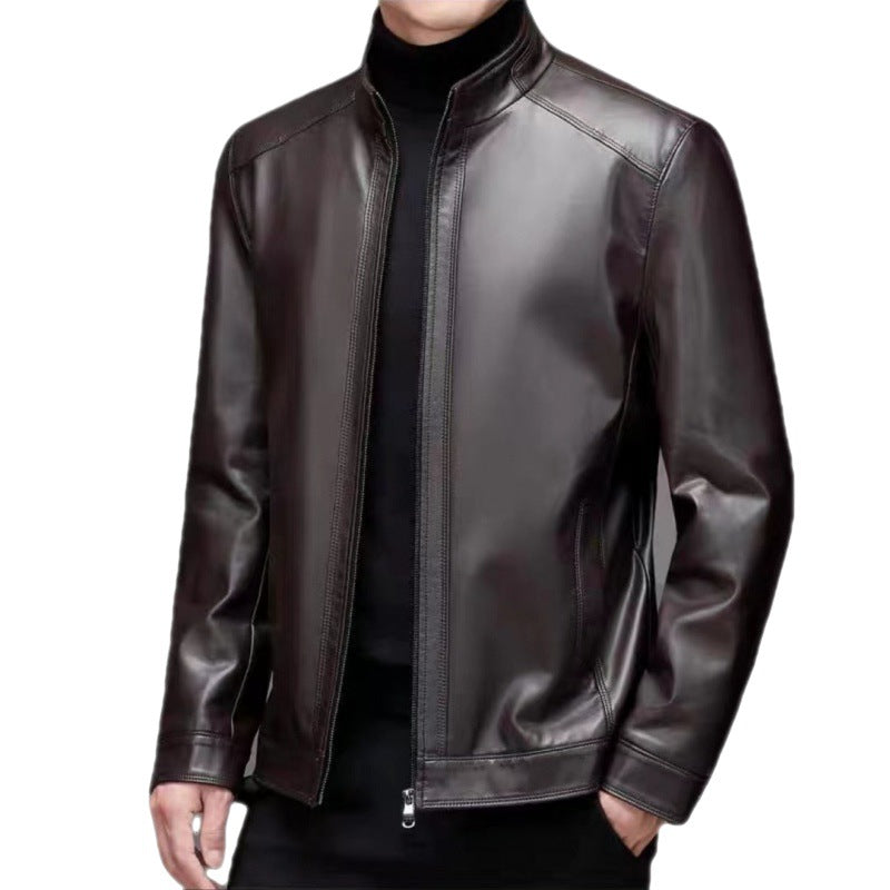 Stand Collar Fleece-lined leather jacket men